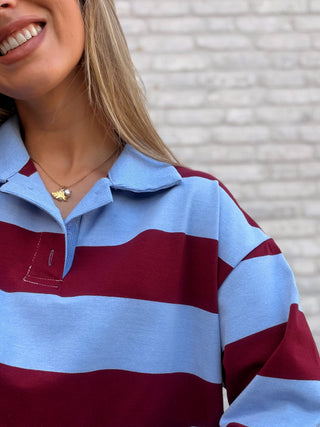 Striped Polo Blouse / Blue-Bordeaux