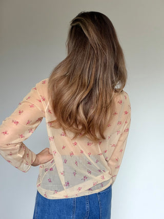 Sheer Floral Mesh Top / Yellow