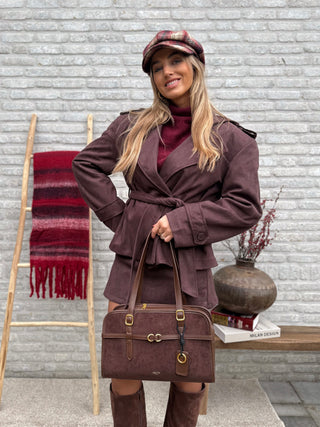 Suede Belted Trench Jacket / Chocolate Brown