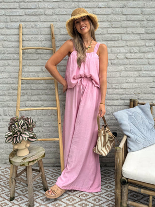 Plissé Two-Piece Wide Leg / Pink