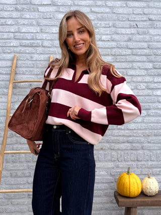 Striped Polo Knit / Bordeaux-Pink