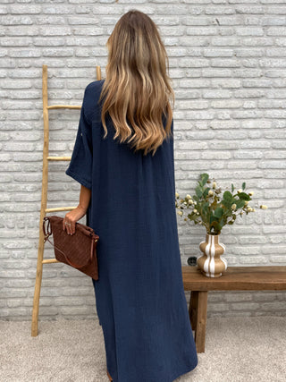 Tetra Maxi Shirt Dress / Dark Blue