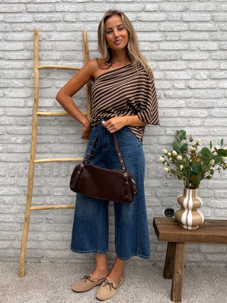 One Shoulder Stripe Knit / Brown