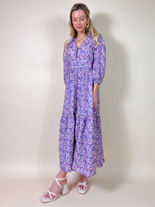 Midi Puffy Sleeve Pastel Dress / Pastel-Multi