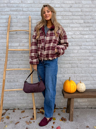 Checked Teddy Jacket / Bordeaux