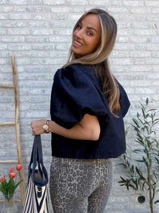 Puff Sleeve Top / Marine Blue