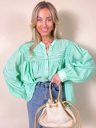 Detailed Button Blouse / Pastel Green