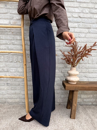 Pinstripe Wrap Waist Pants / Dark Blue