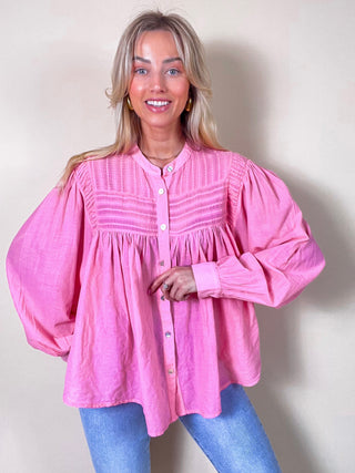 Detailed Button Blouse / Pink