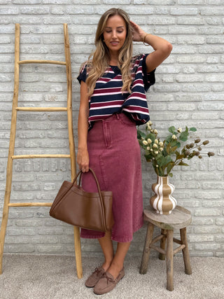Denim Midi Skirt / Bordeaux