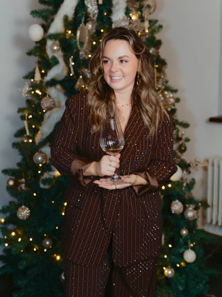 Diamond Pinstripe Tailored Pants / Brown