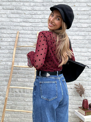 Dotted Mesh Top / Bordeaux