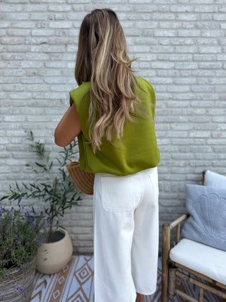 Sleeveless Shoulder Top / Olive Green