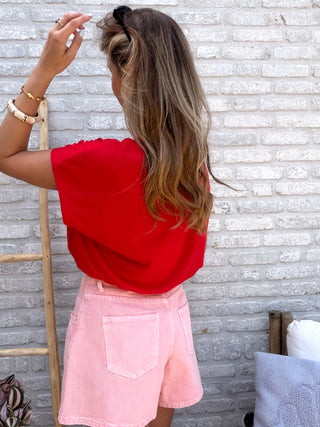 Wide Denim Short / Pink