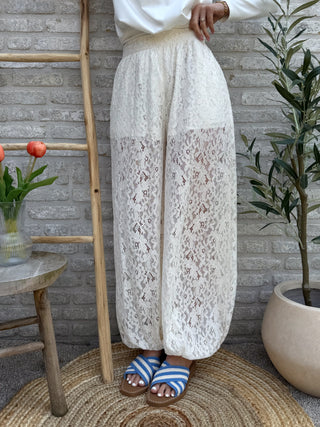 Lace Wide Leg Pants / White
