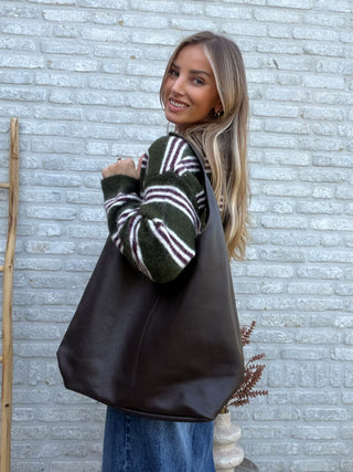 Longline Leather Shoulder Bag / Brown