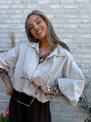 Crop Bomber Jacket / Beige