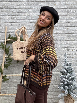 Retro Multi-Stripe Knit Sweater / Brown-Yellow