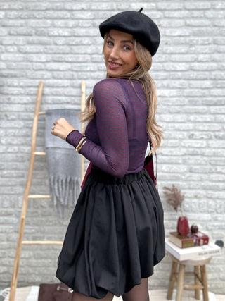 Mesh Stripe Top / Burgundy-Navy