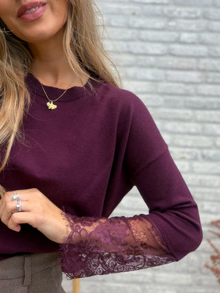 Lace Sleeve Knit / Bordeaux