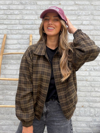 Checked Bomber Jacket / Khaki