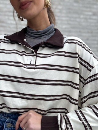 Striped Relaxed Polo / White-Brown