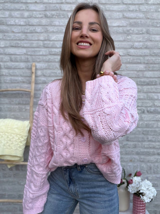 Cable Knit Cardigan / Pink