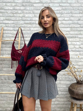 Striped Ruffle Knit / Blue-Burgundy