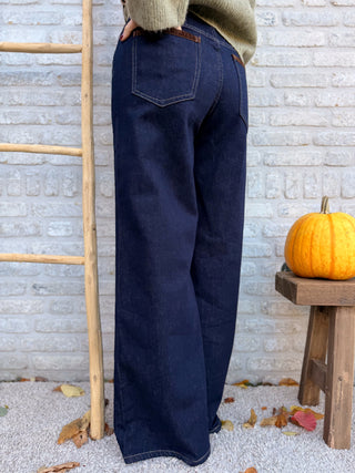 Detail Wide Leg Jeans / Dark Blue