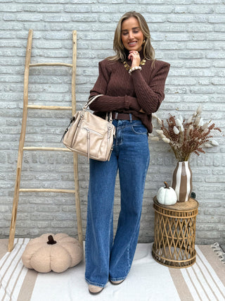 Padded Shoulder Cable Knit / Brown