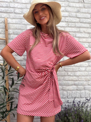 Stripe Tee Dress / Red-White
