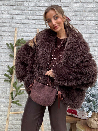 Fluffy Capuchon Coat / Dark Chocolate
