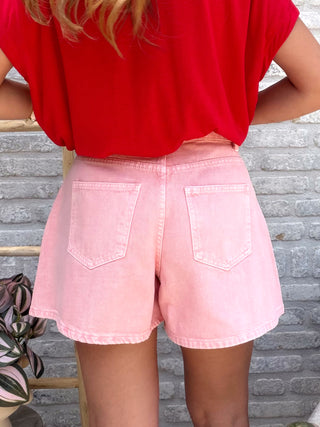 Wide Denim Short / Pink