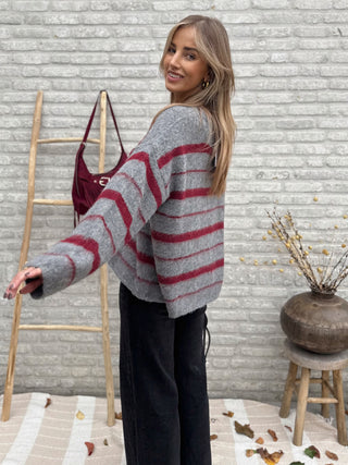 Striped Soft Knit / Grey & Burgundy