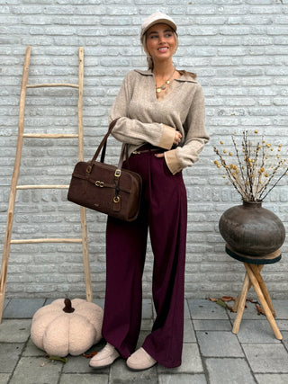 Detailed Polo Knit / Taupe