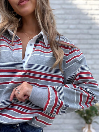 Retro Stripe Polo / Grey-Red