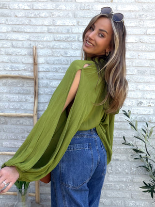 Flowy Sleeve Blouse / Olive Green
