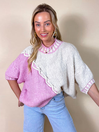 Braided Pastel Sweater / Pastel Pink