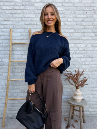 Split Shoulder Knit / Navy Blue