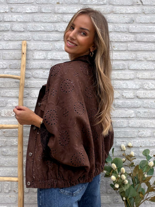 Broderie Oversized Jacket / Dark Brown