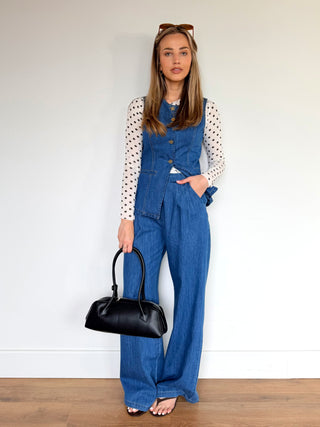 Denim Wide Leg Pants / Dark Blue