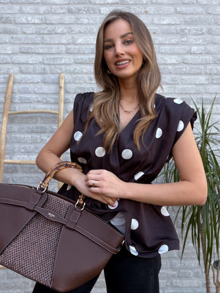 Polka Dot Satin Top / Brown
