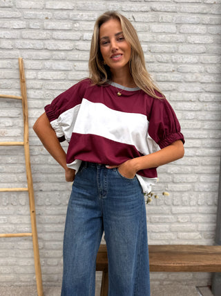 Contrast Stripe Tee / Burgundy-White