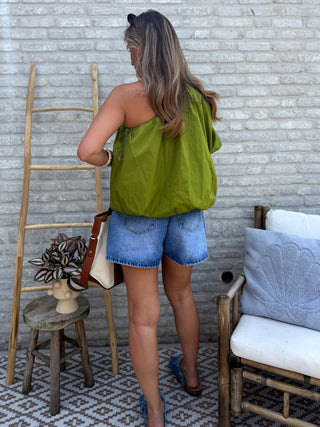 One Shoulder Puff Top / Olive green