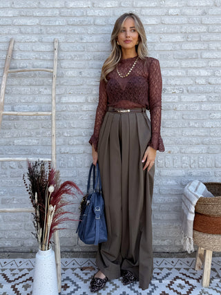 Wide Pleated Trousers / Brown
