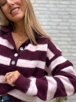 Buttoned Polo Knit / Burgundy-Pink