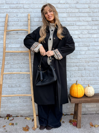 Brown Check Lined Coat / Black