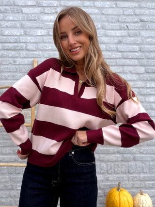 Striped Polo Knit / Bordeaux-Pink