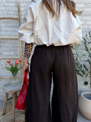 Linen Wide Pants / Brown