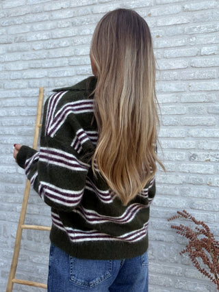 Buttoned Polo Knit / Khaki-Purple